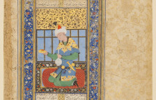 Qo‘lida vaza va quti tutgan yosh yigit (albom-muraqqa' sahifasi)